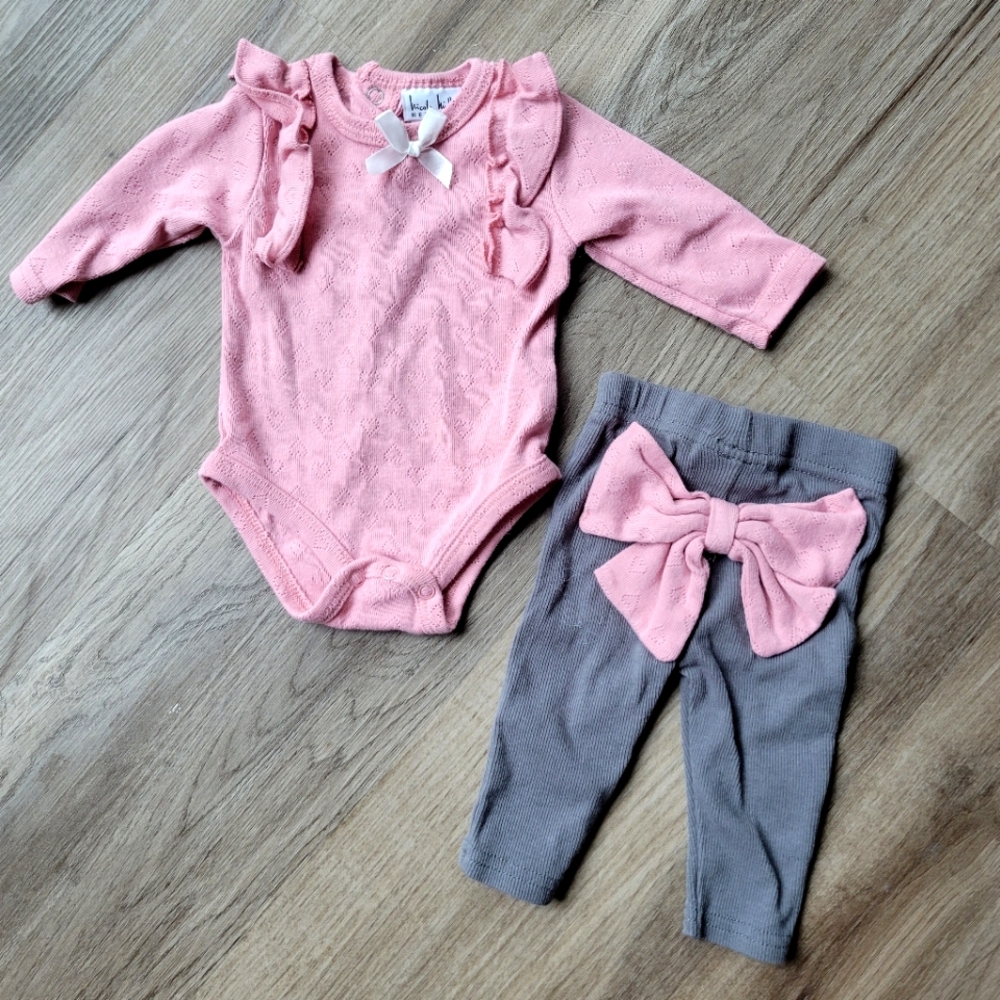 Pink & Gray Baby Girl 0-3 Month Outfit